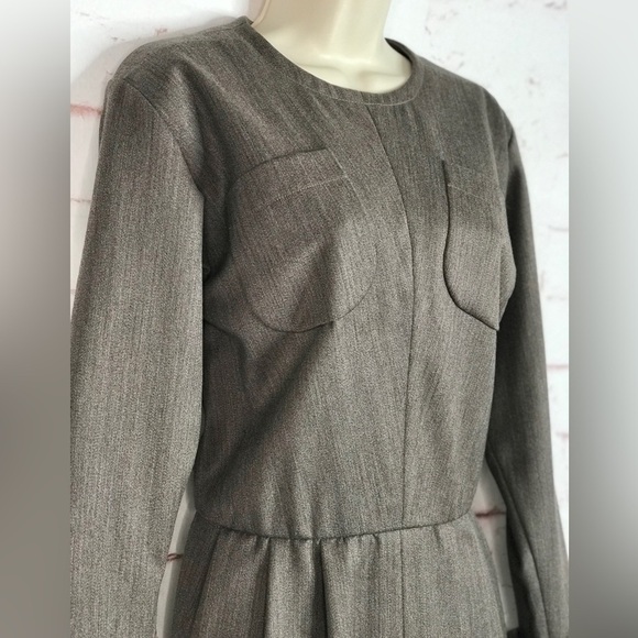 VINTAGE SAINT LAURENT PARIS RIVE GAUCHE Taupe knee length dress Size Large - Picture 12 of 15